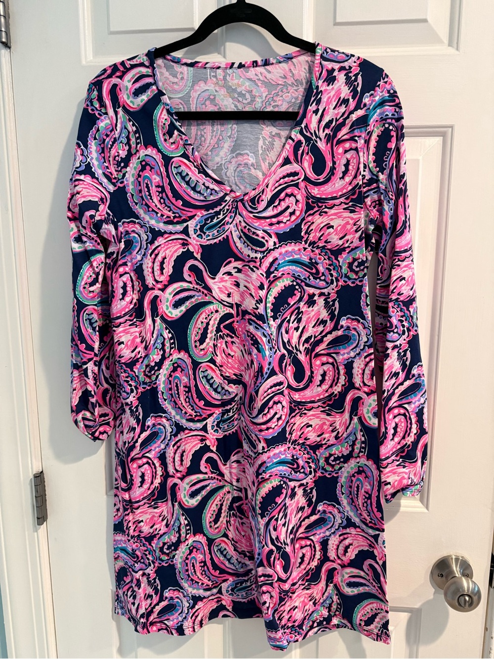 Lilly Pulitzer Pima Cotton Flamingo Paisley Shift Dress Pink Blue Size M